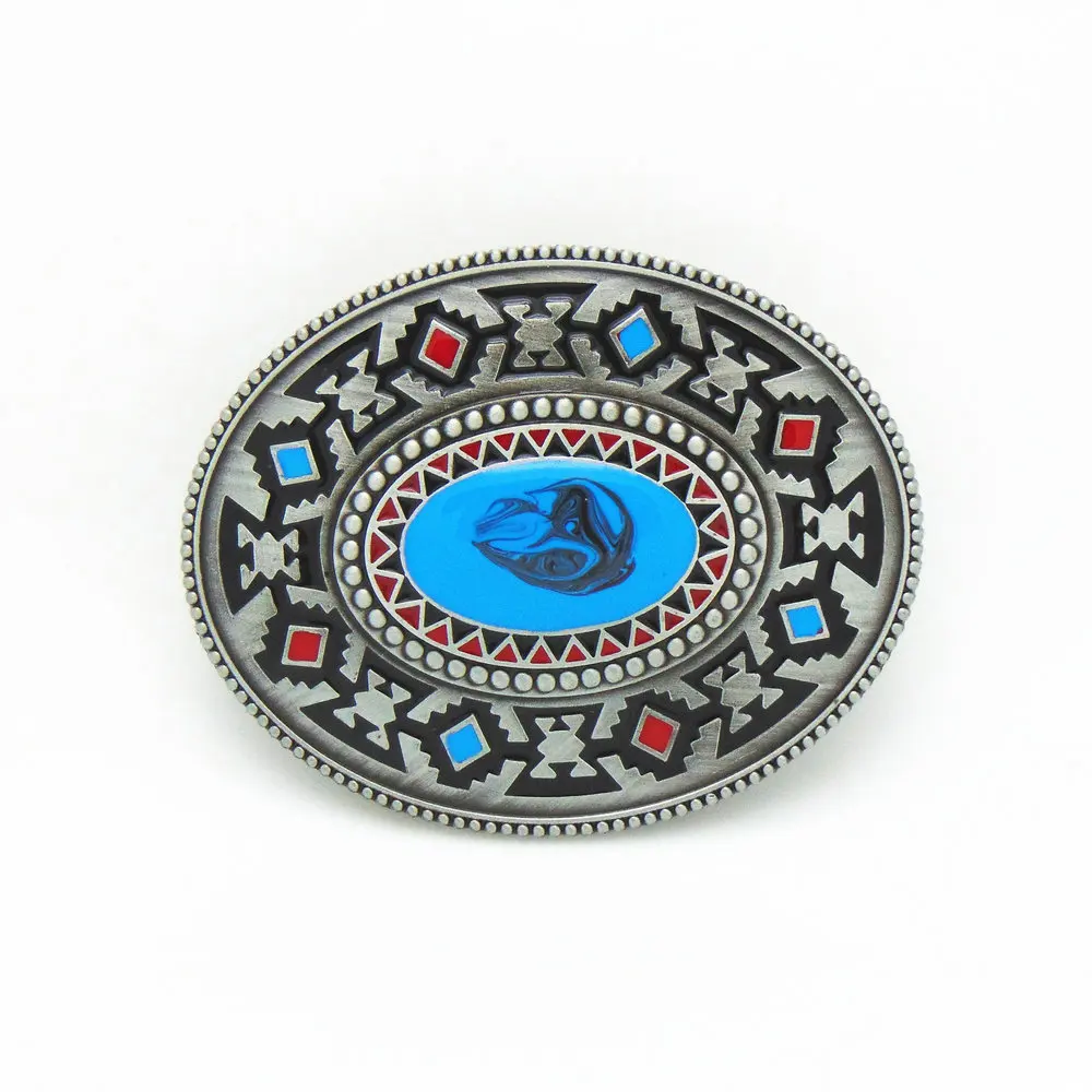 

Western cowboy belt buckle retro pattern Turkey blue drop zinc alloy belt buckle for 3.8 belt men smooth buckle