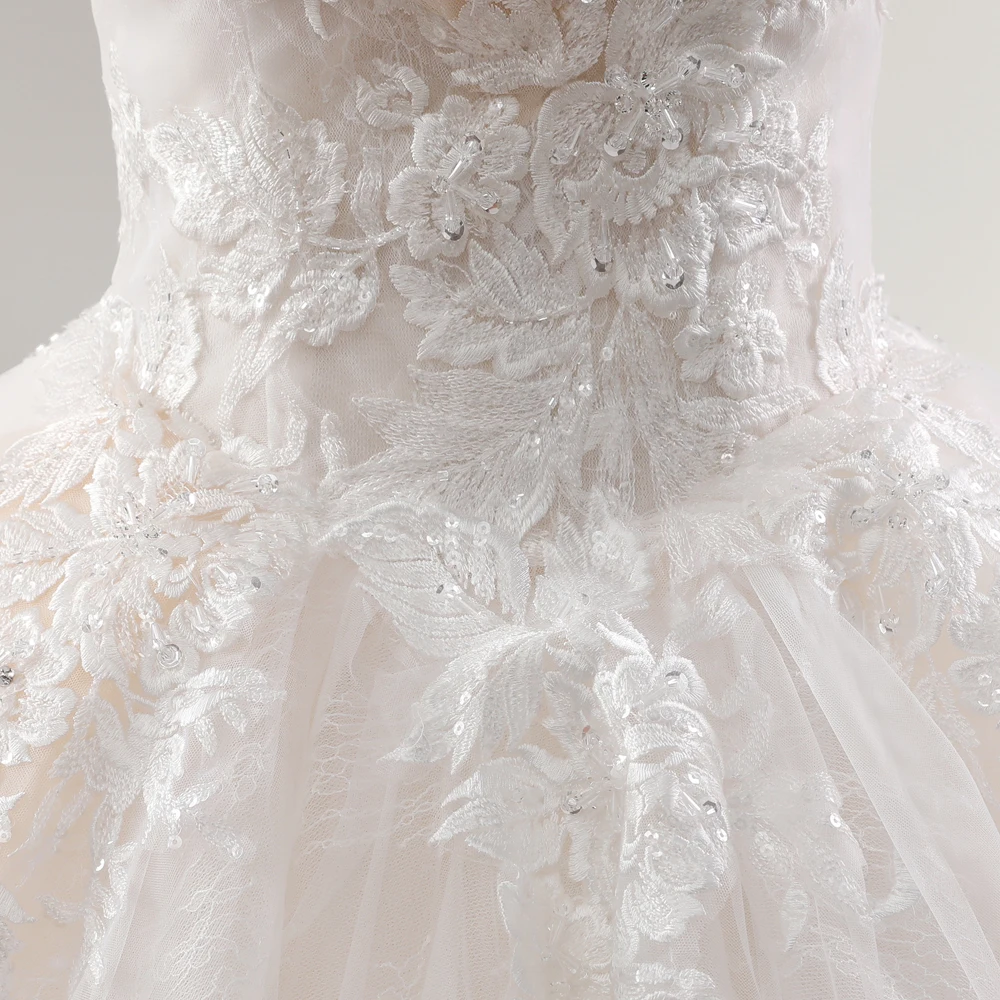Fansmile New Beading Vintage Quality Lace Wedding Dress Ball Gown Princess Bridal Wedding Gowns Vestido De Noiva FSM-560F