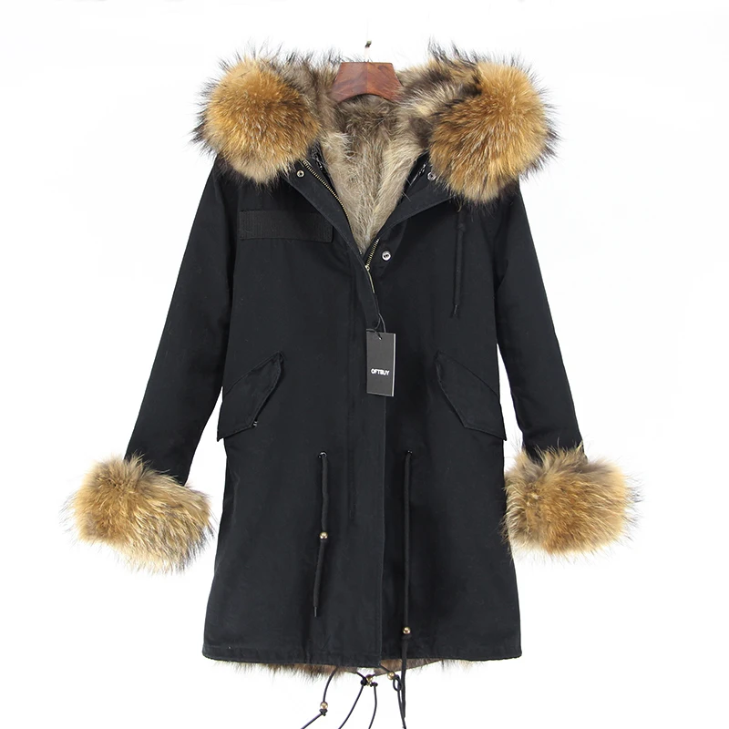 OFTBUY 2019new parkas зимняя куртка женская парка натуральный мех пальто натуральный большой енот меховой воротник Лисий меховой вкладыш