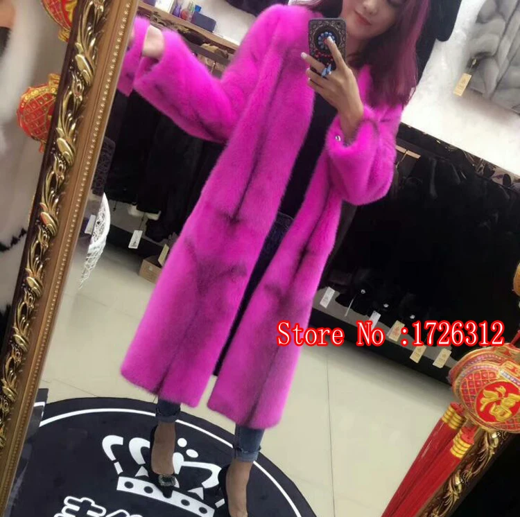 Женское пальто из натурального меха норки зимнее женское теплая длинная розово