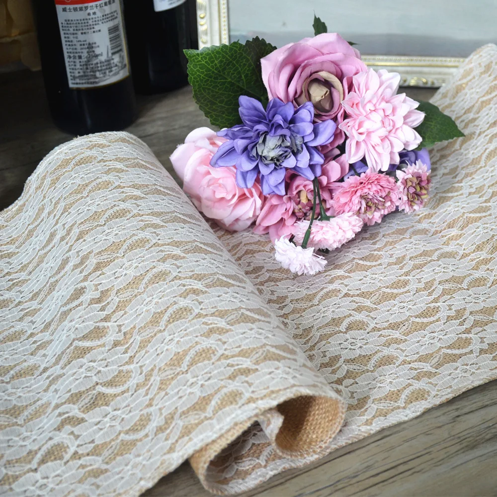 

Jute table flag lace table flag Christmas party wedding decorations