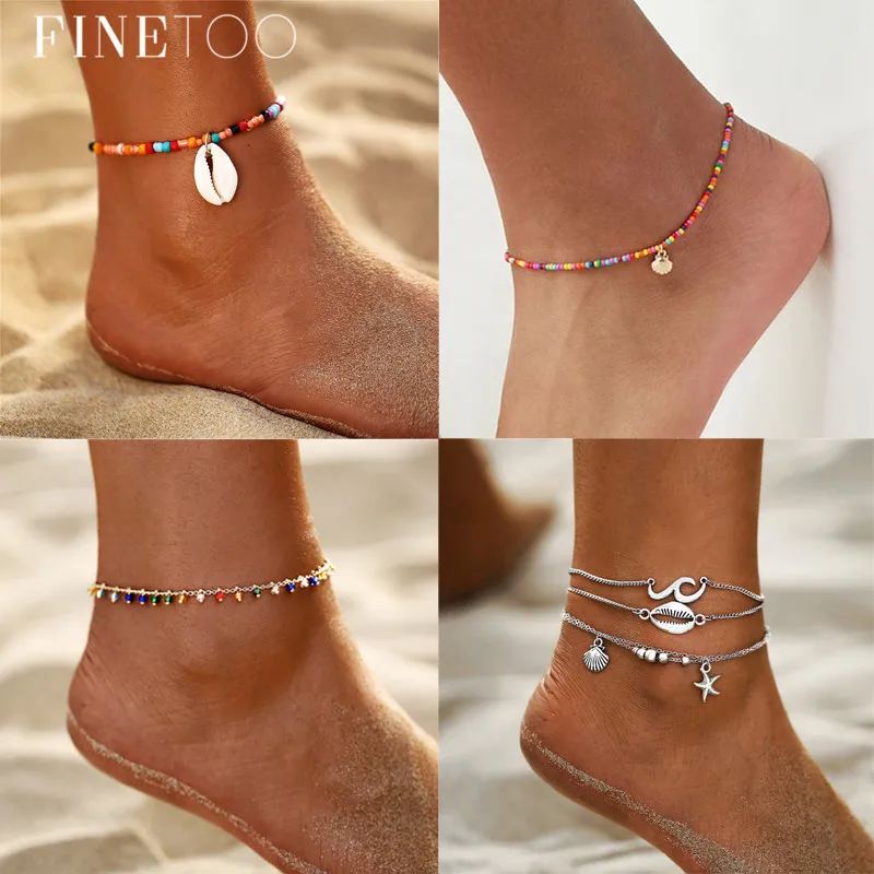 Женский пляжный цветной бисер Boho браслет на лодыжку с ракушками Cowrie летние