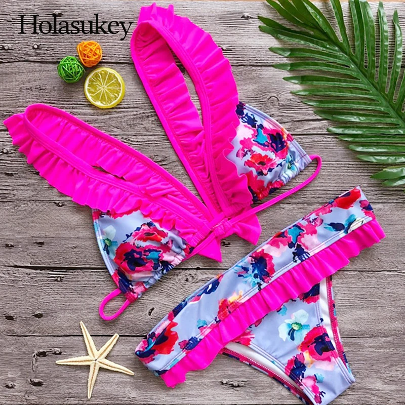 HolaSukey 2018 сексуальный микро бикини с принтом Бикини Набор Новый женский купальник