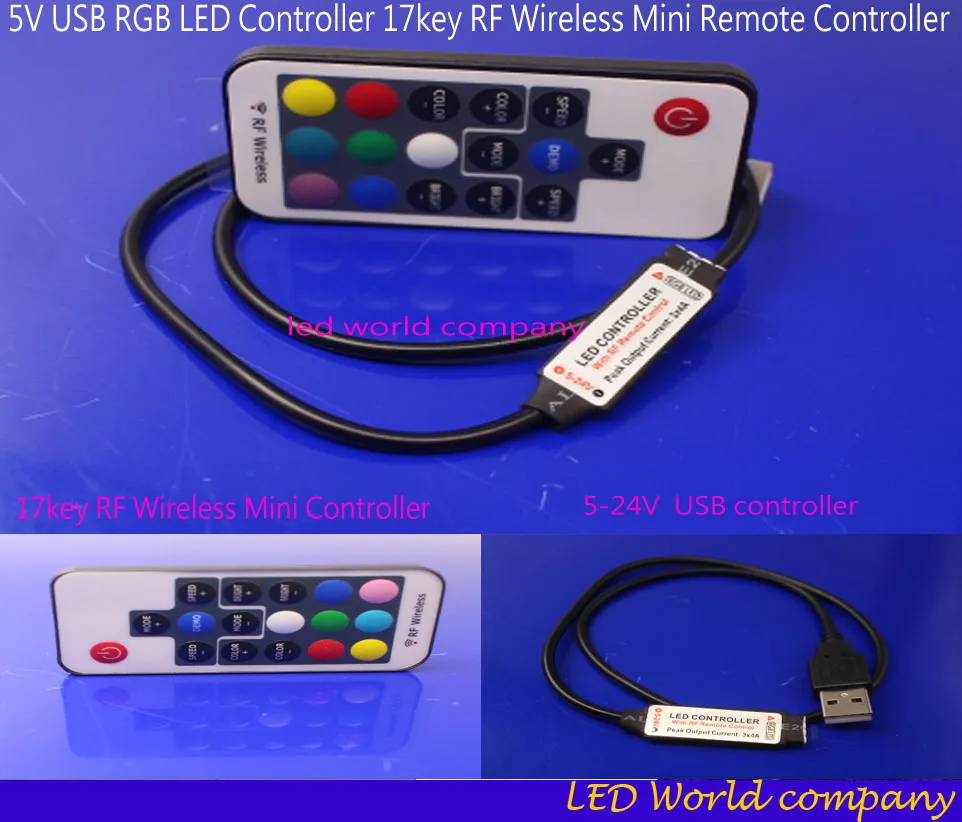 DC 5 в USB RGB светодиодный контроллер 17 клавиш RF беспроводной мини пульт