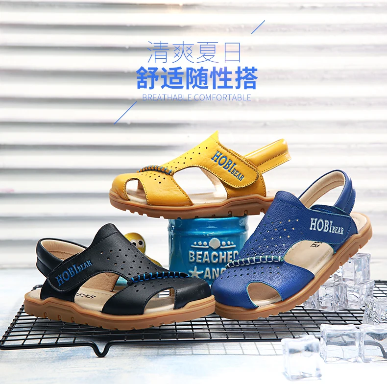 Киндер Sandalen для мальчиков пляжные шлепанцы PU кожа Летние подошва из мягкого каучука обувь для детей бренд Hobibear GU2552
