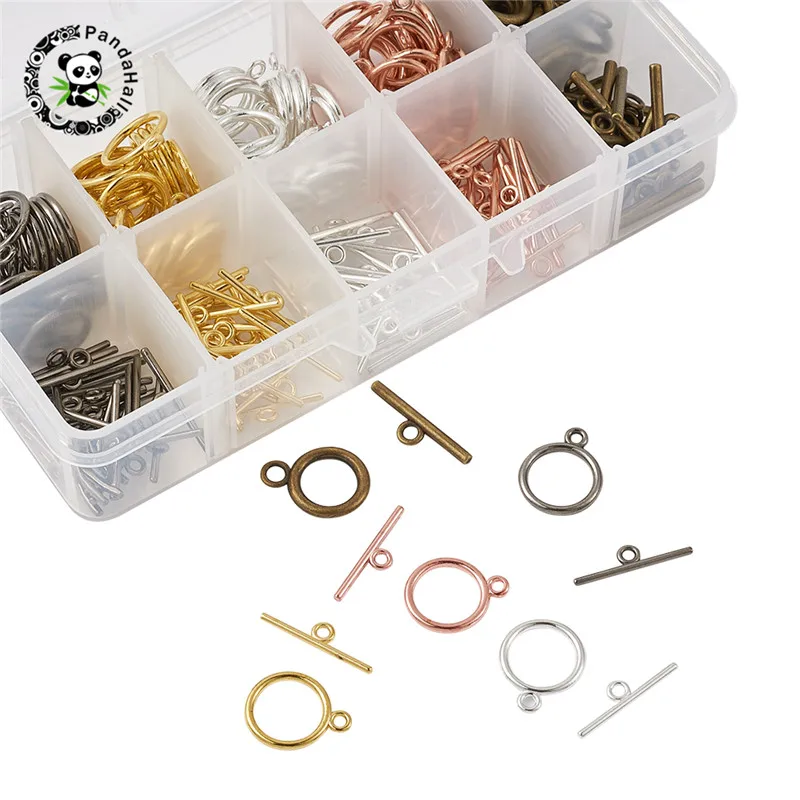 

pandahall 1 Box Tibetan Style Alloy OT Toggle Clasps for Bracelet Connectors Fastener Jewelry Making DIY Accessories Mixed Color