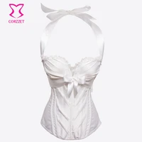sexy white halter neck satin overbust corset corpetes e corselet charming victorian waist trainer for women plus size 6xl