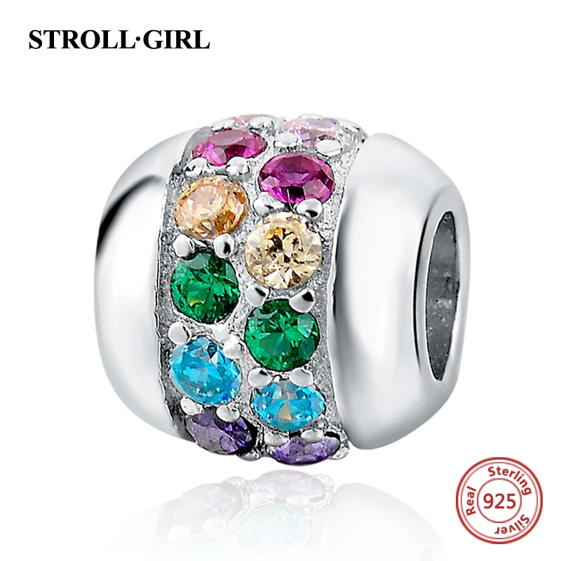 Colors Crystal CZ Stone Charms Fit DIY Charms Silver 925 Original In Beads Sterling Silver Bracelet Authentic Jewelry Making