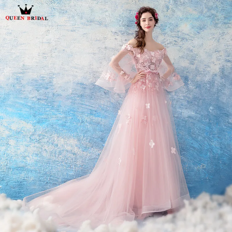 QUEEN BRIDAL Новые Вечерние платья а-силуэта из тюля с цветами и бусинами розовые сексуальные длинные платья для выпускного вечера вечерние платья vestido de festa LS12A