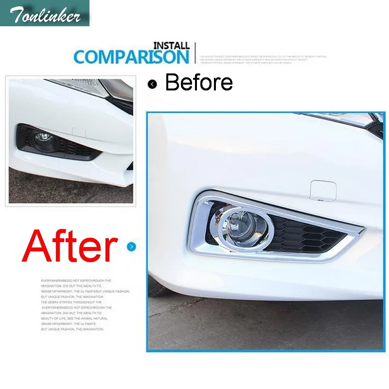 

Tonlinker 2 PCS Car styling DIY NEW ABS Chrome front fog light sticker box cover case Stickers for honda city 2015 accessories