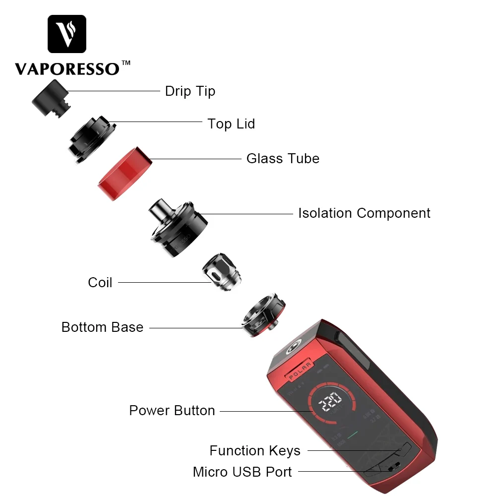 Оригинальная электронная сигарета Vaporesso Polar 220 Вт Vape комплект 2 дюймовый цветной