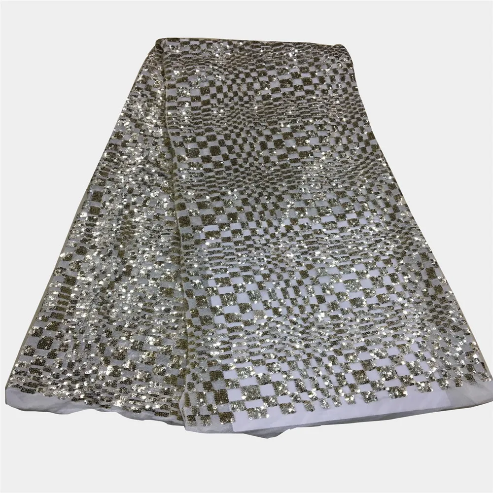 (5 ярдов/шт) замечательная вышитая африканская кружевная ткань с пайетками