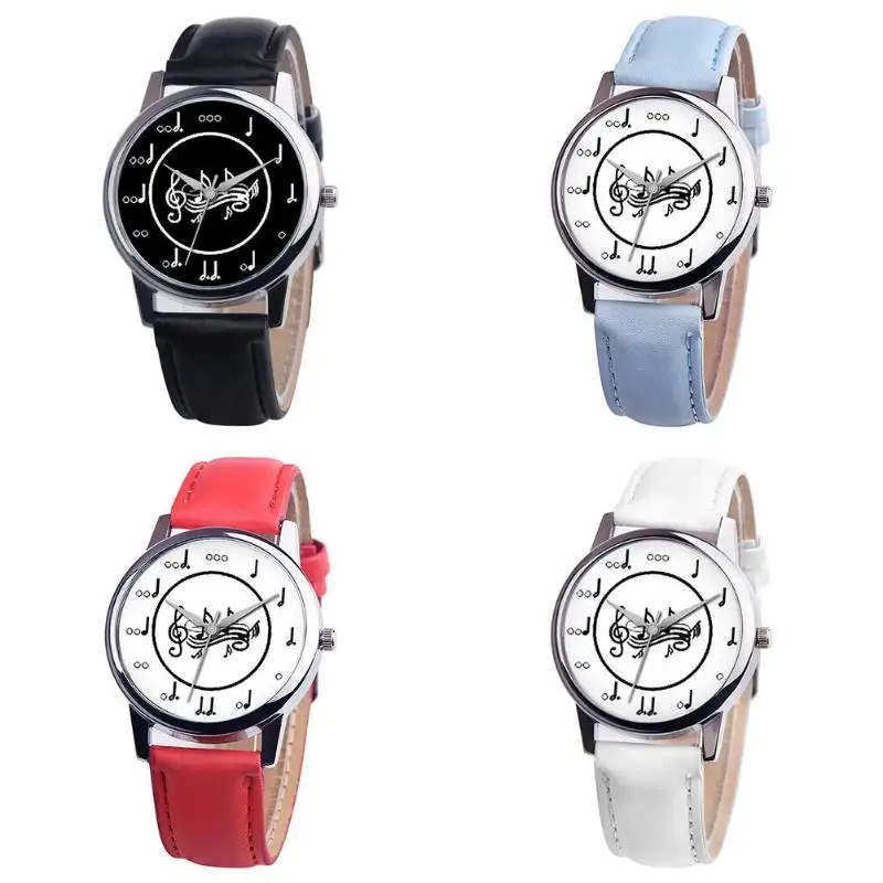 Кварцевые часы с ремешком из искусственной кожи унисекс музыкальными символами