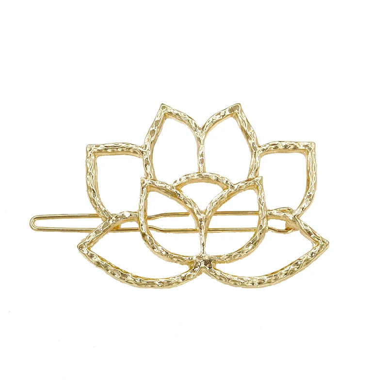 Lotus Gold Новые Модные металлические заколки для волос для женщин и девочек, заколки для волос в виде звезды и сердца, ювелирные украшения для волос, металлические круглые заколки для волос - Цвет: Lotus Gold