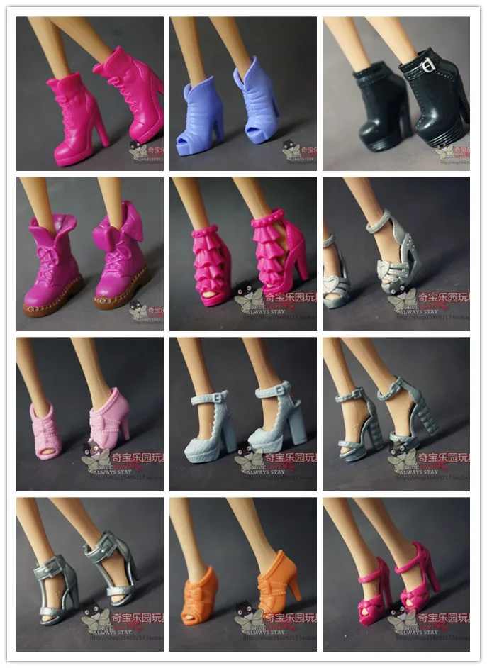 100 Пара кукольных туфель смешанный стиль разноцветные туфли для куклы Барби 1/6 200