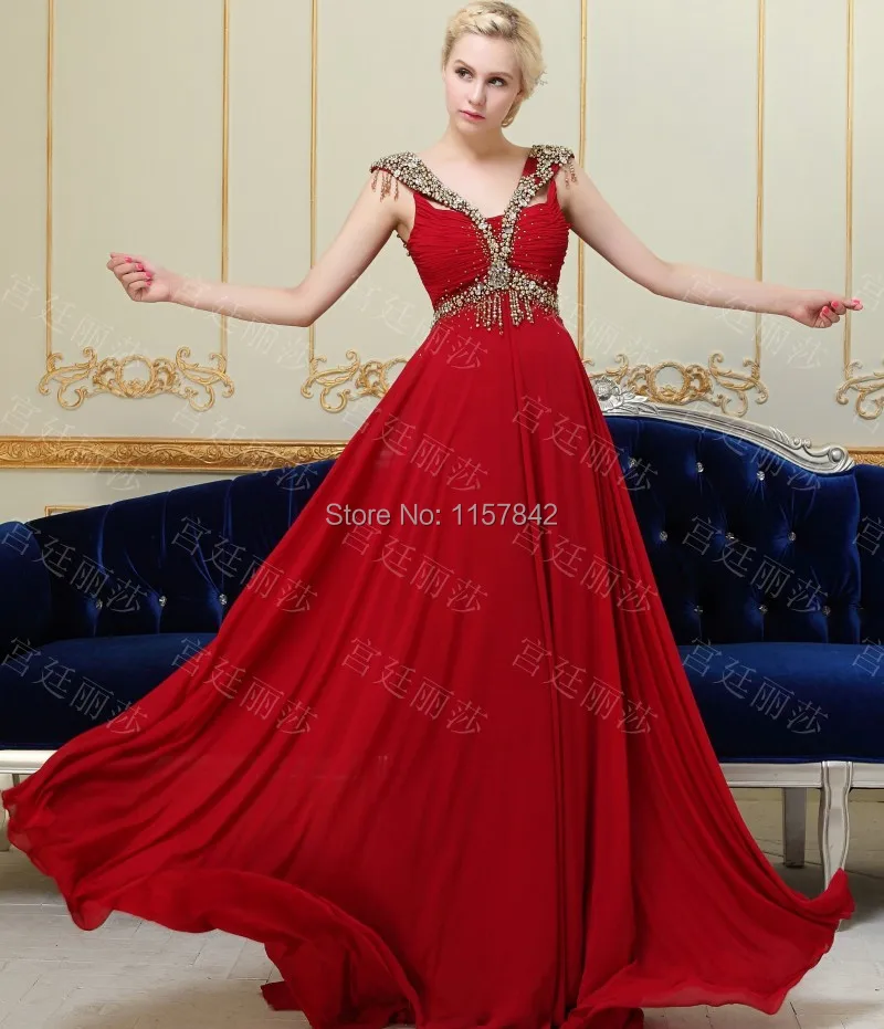 Real Sample A Line Wine Red V Neck Cap Sleeve Beads Empire Crystal 2014 Party Gowns Floor Length Formal Evening Dresses Chiffon | Свадьбы и