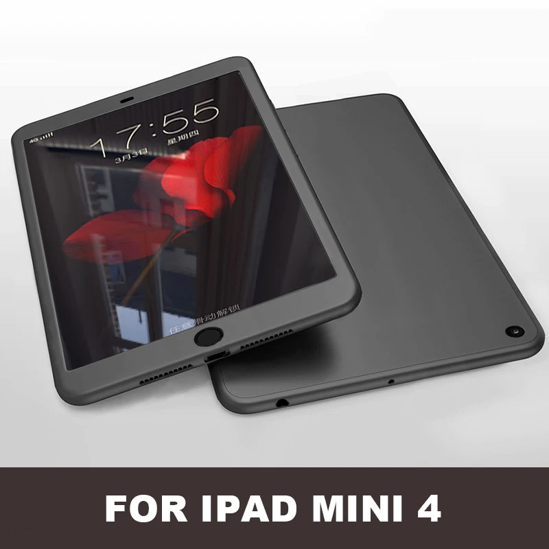 For mini 4 Black 360 полный защитный чехол для iPad mini 5 7," Funda со стеклом ультра тонкий мягкий силиконовый чехол для iPad mini 1 2 3 4 Чехол - Цвет: For mini 4 Black