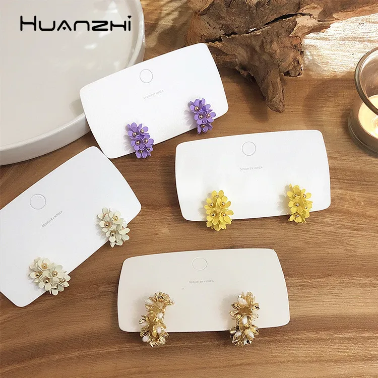 HUANZHI 2019 цветок несколько красочных C Форма спрей краска серьги из сплава обруч для