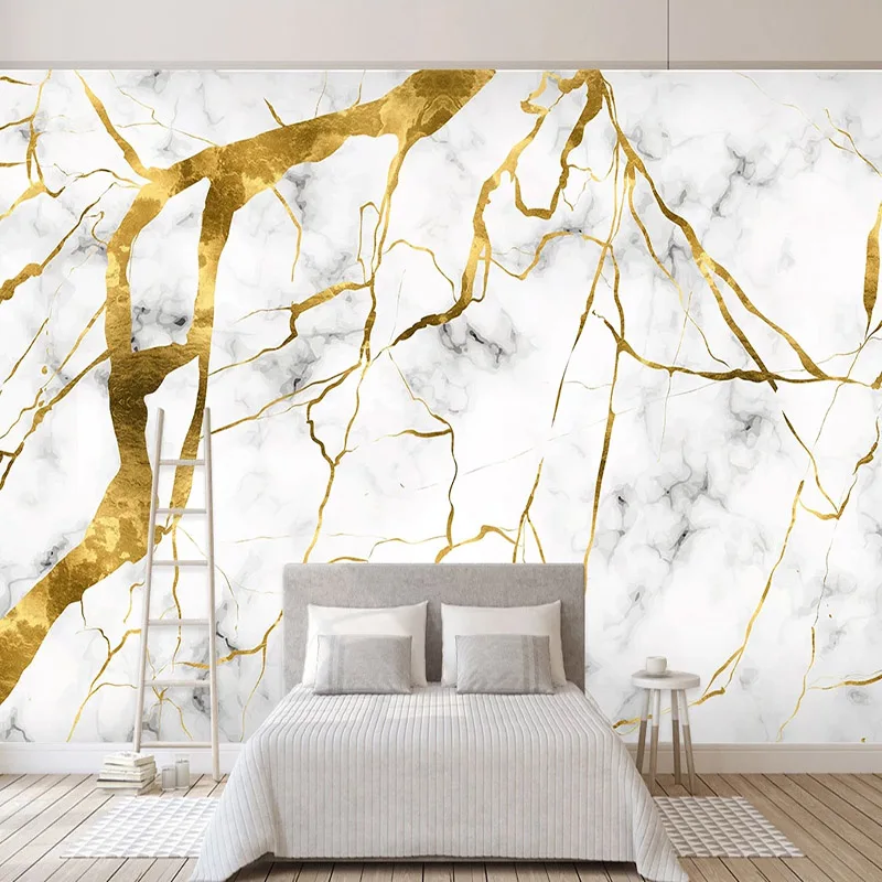 

Фотообои 3D с золотой текстурой, Современные Простые Белые Мраморные фрески, фоны для гостиной, телевизора, дивана, Роскошный домашний декор,...