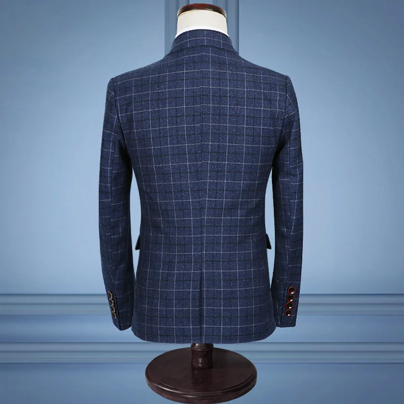 Брендовый качественный мужской костюм Новые облегающие клетчатые костюмы для