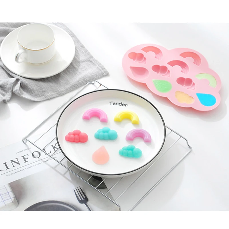 E-doo Rainbow Cloud Silicone Ice Cube Tray Candy Chocolate Mold for Freezer Baking Sugar Craft Cake Decoration | Дом и сад