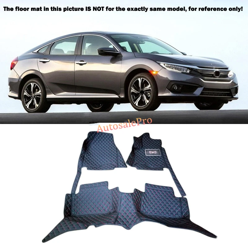 

For Honda Civic 10th Gen 4dr Sedan 2016 Left Hand Drive! Black red grid Front Rear Floor Mat Carpets Pad Cover