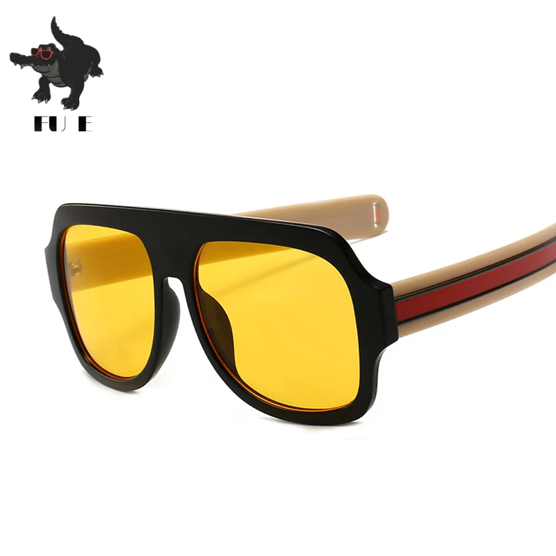 FU E Fashion sunglasses Women Brand Designer Retro Large Square sunglasses Men Glasses Tricolor stripe sunglasses UV400