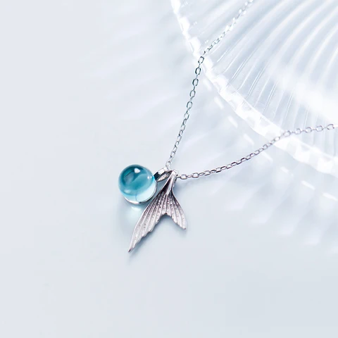 MloveAcc подлинное серебро 925 пробы хвост русалки кулон ожерелья с голубыми кристаллами слезы русалки пузырь для женщин ювелирные изделия