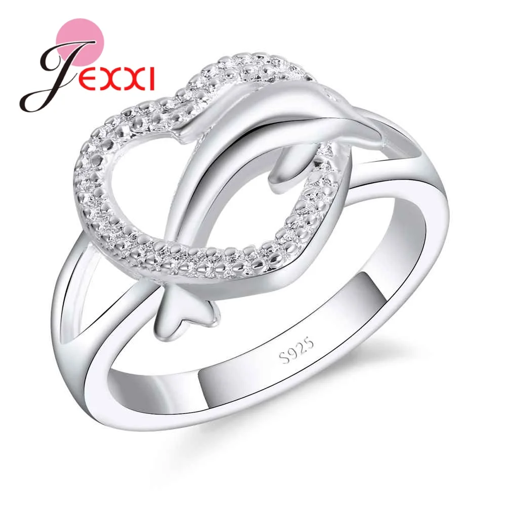 

Romantic Dolphin Heart Ring For Girl Wedding Party Fashion 925 Sterling Silver Rings For Women Unique Birthday Presents