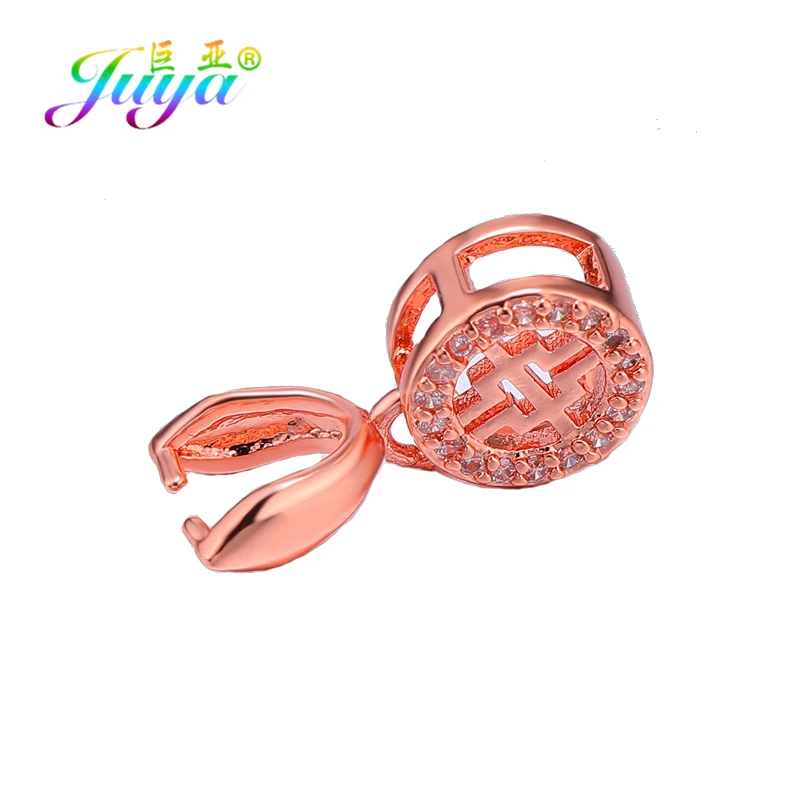 Rose Gold Juya DIY серьги, основные ювелирные изделия, ручная работа, зажим для байки, бусина с зажимом, колпачки, аксессуары для женщин, кристалл, агат, изготовление ювелирных изделий - Цвет: Rose Gold