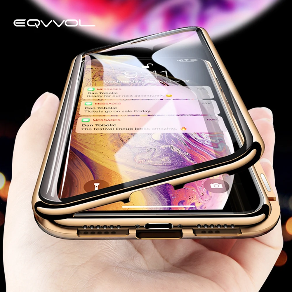 Eqvvol металлический магнитный адсорбционный чехол для iPhone XS MAX X XR 8 7 Plus 6 6s чехол двухсторонняя, для стекла магнит чехол Fun