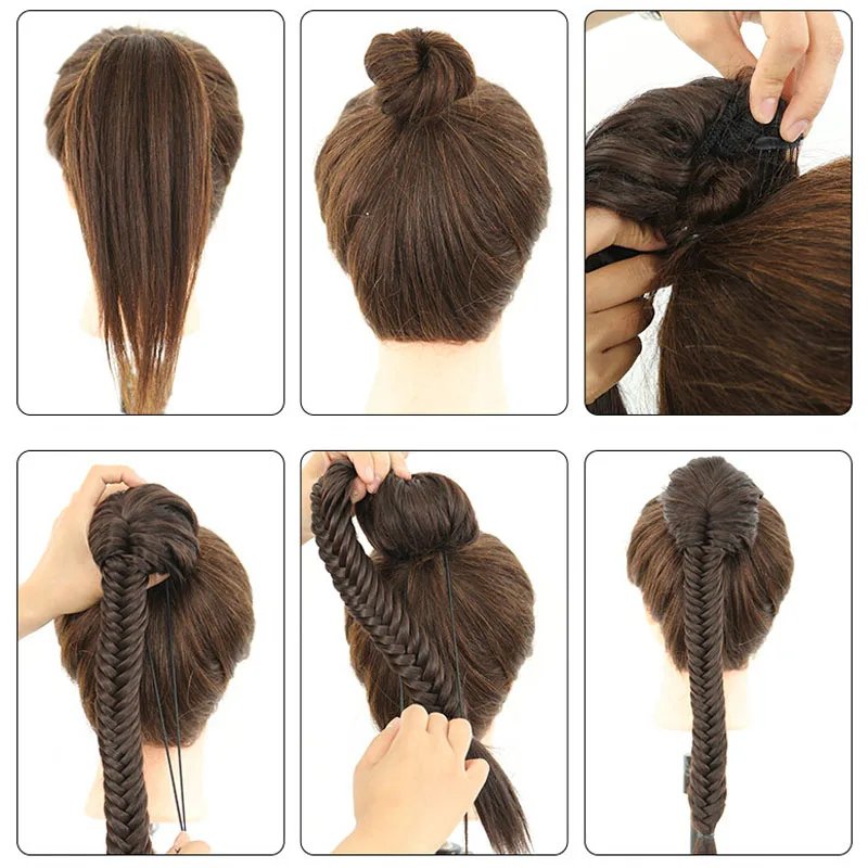 Jeedou Synthetic Hair Braided Plaited fishtail fishbone Drawstring Ponytail Extension Black Brwon Color Chignon Hairpiece
