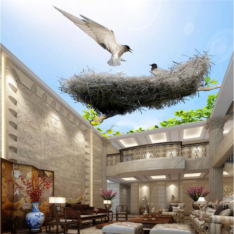 

beibehang Custom wallpaper watercolor style tree branch bird nest ceiling home decoration painting