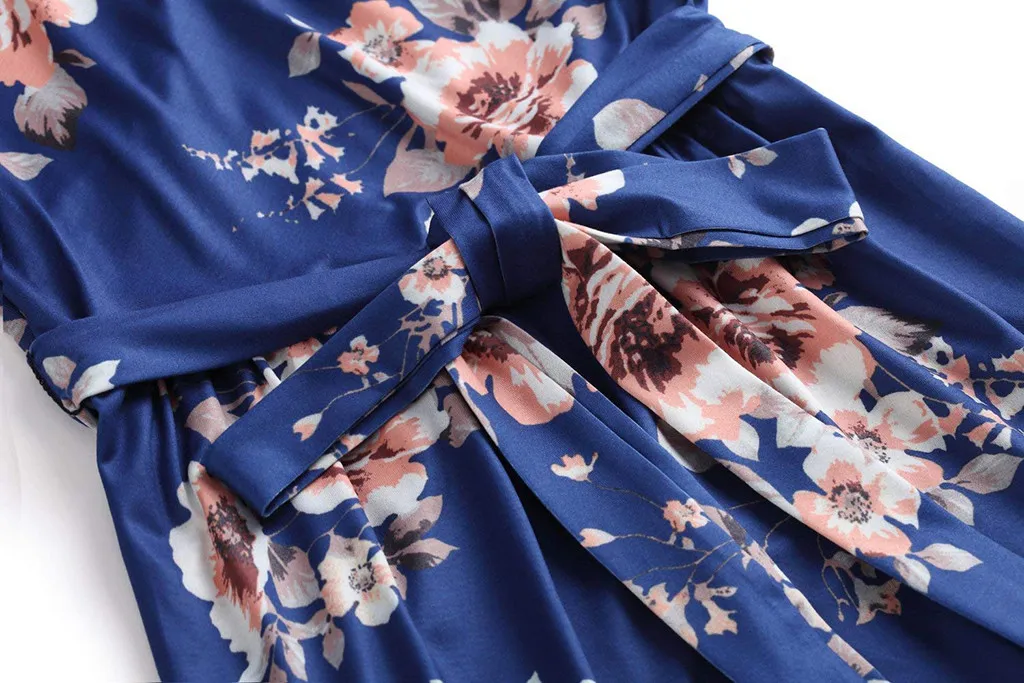 Женское сексуальное длинное платье с коротким рукавом и цветочным принтом |