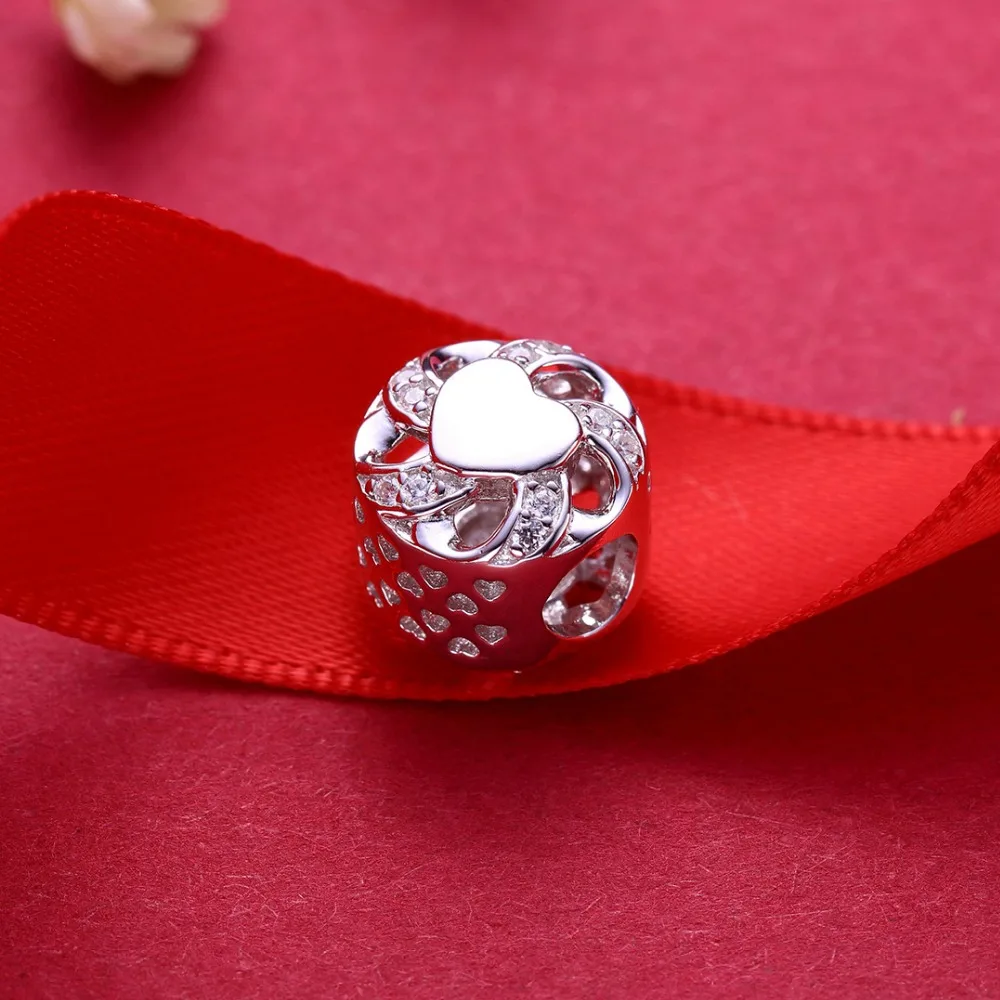 Видео! Шармы бусины из серебра 925 пробы с сердечками подходят для браслетов