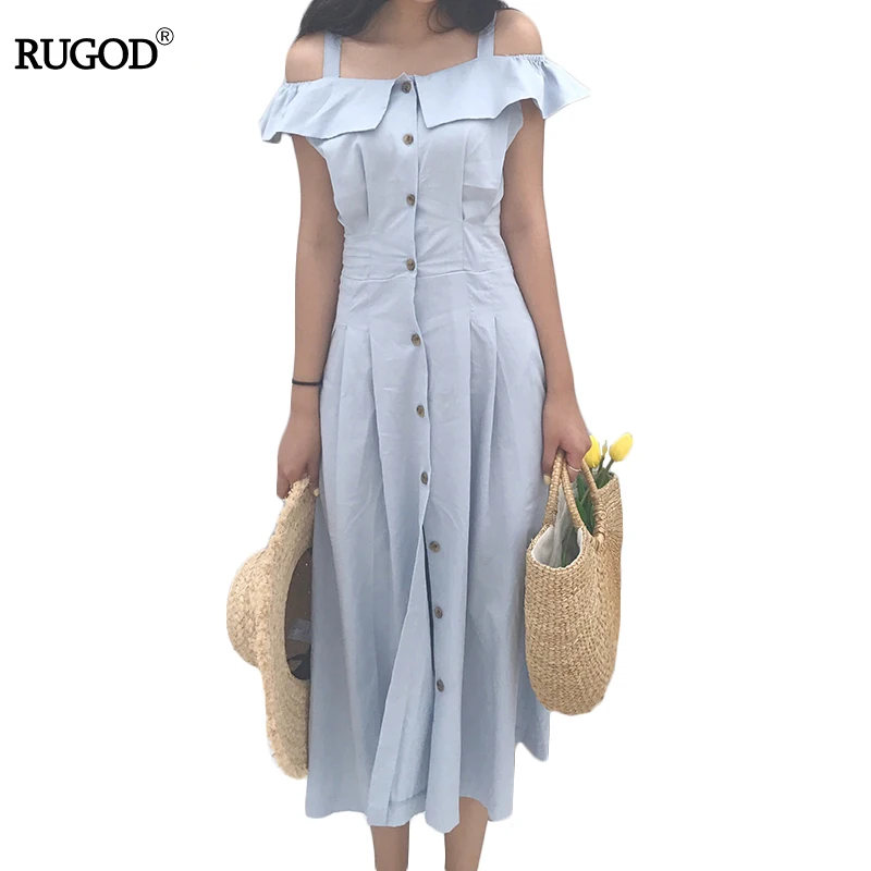 Rugod элегантный тонкий летнее платье 2017 г. женские пикантные с открытыми плечами