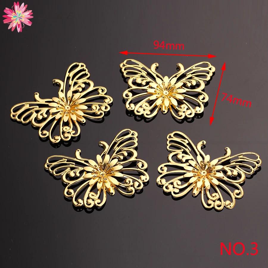 5pc/lots Big Connectors Metal Filigree Wrap Flowers Wings Butterfly Peacock Gold Plated For Jewelry Making Diy Crafts Decoration | Украшения