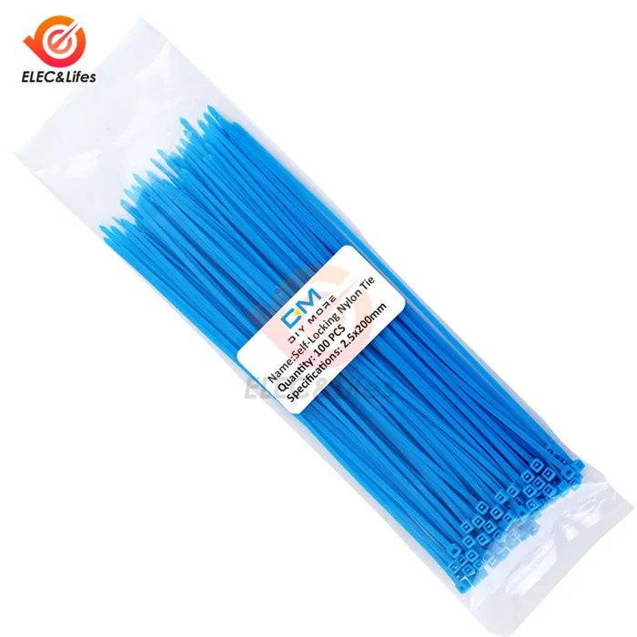 Blue 200 мм самоблокирующиеся Нейлоновые кабельные стяжки 8 дюймов 100 шт. 12 цветов пластиковые стяжки на молнии 18 фунтов черные проволочные стяжки для переплета ремни UL сертифицированные - Цвет: Blue