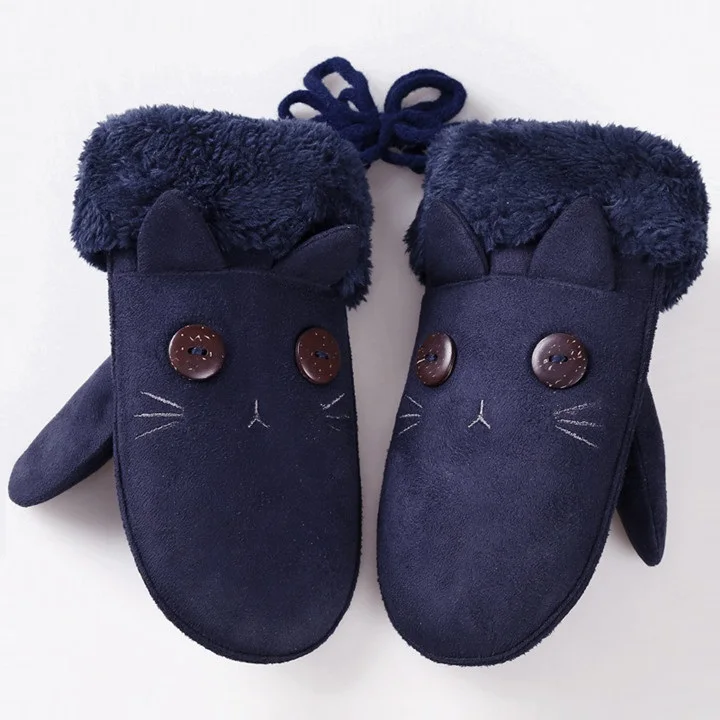 Cat navy Хорошее качество; Новинка; Детские теплые перчатки; сезон осень-зима; детские перчатки с рисунком улыбающегося кролика; Детские перчатки для детей 2-8 лет; варежки; аксессуары - Цвет: Cat navy