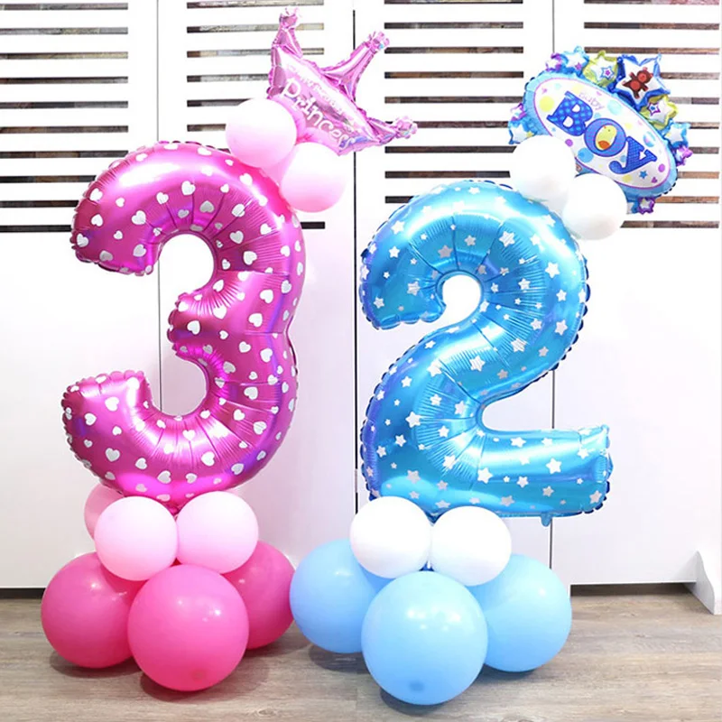 

3 шт розовый и голубой номер фольга шары цифра гелиевые шарики для день рождения вечеринки Свадебные украшения воздушные баллоны для праздн...