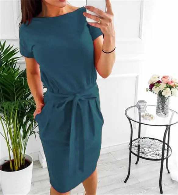 Dress Long Half Sleeve Slash Neck Off Shoulder Sexy Summer Loose Casual Solid Color Ankle-length Straight Dresses Vestidos - Цвет: 0789 mo green