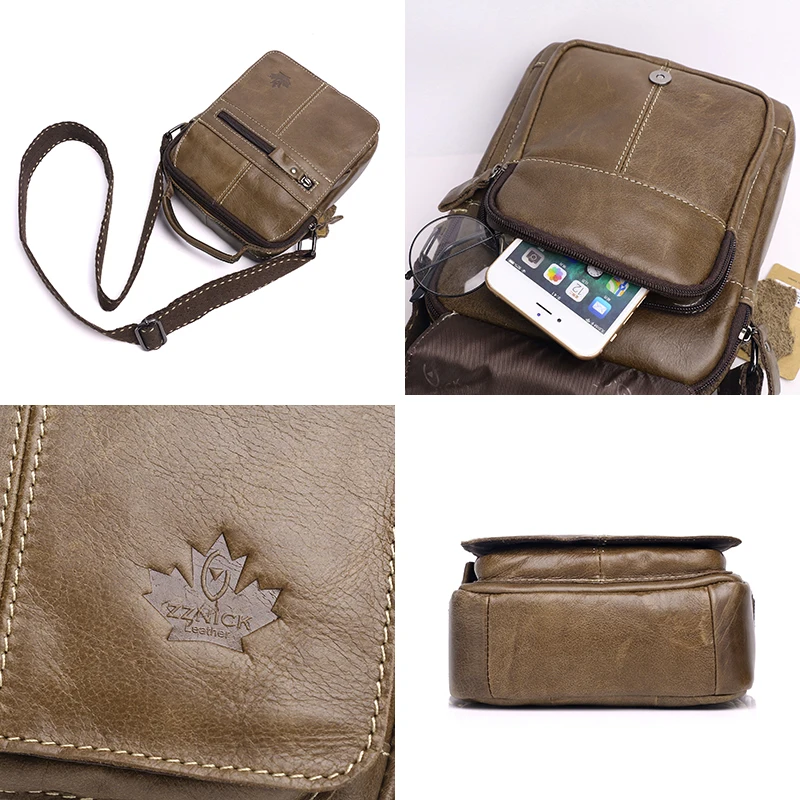 Men's bag Genuine Leather Men Shoulder Bag Handbag Crossbody Hand Bags for Men Fashion Zipper Messenger Bags ZZNICK