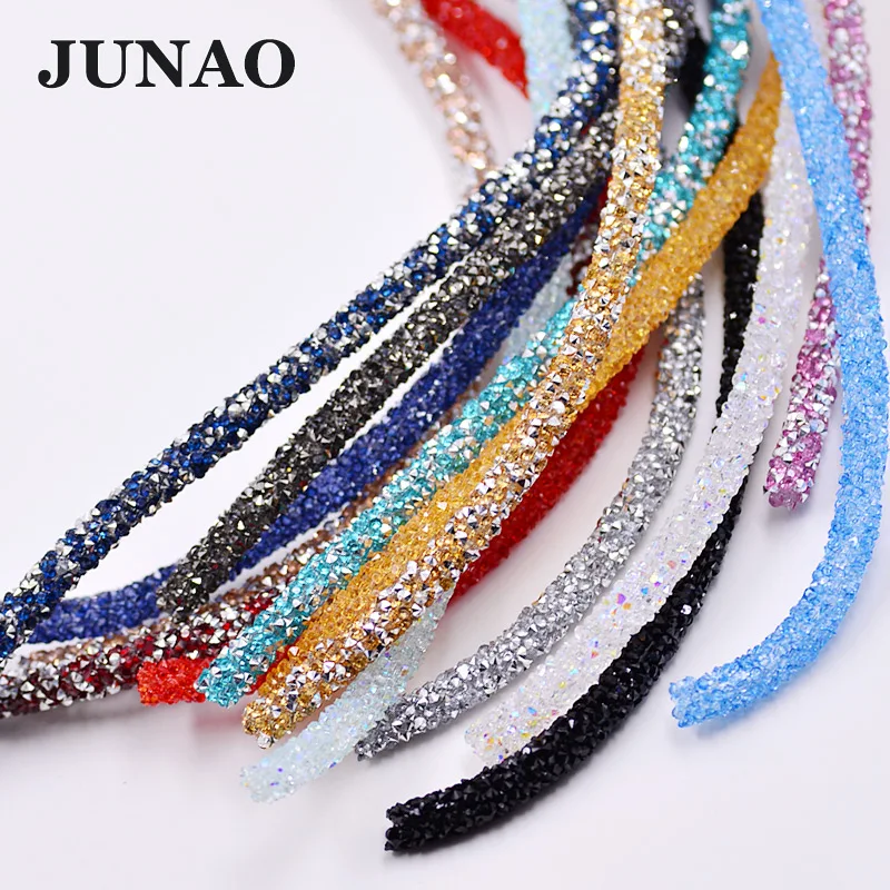 JUNAO, 1 метр, цветные стразы, цепочка, отделка, шнур, смола, Кристалл, аппликация со стразами, лента, окантовка для браслета, серьги, ювелирные изделия