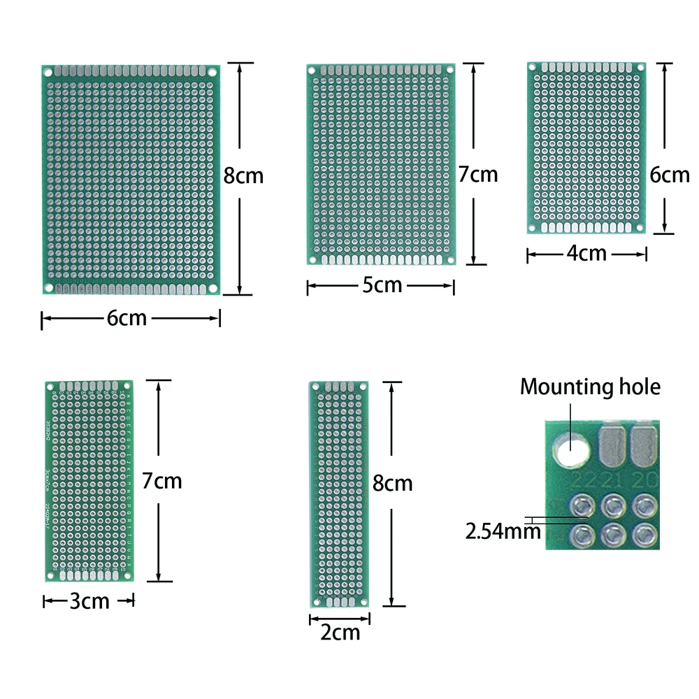 PCB универсальная доска 35 шт./лот 6x8 5x7 4x6 3x7 2x8 см двухсторонняя Diy прототип печатной