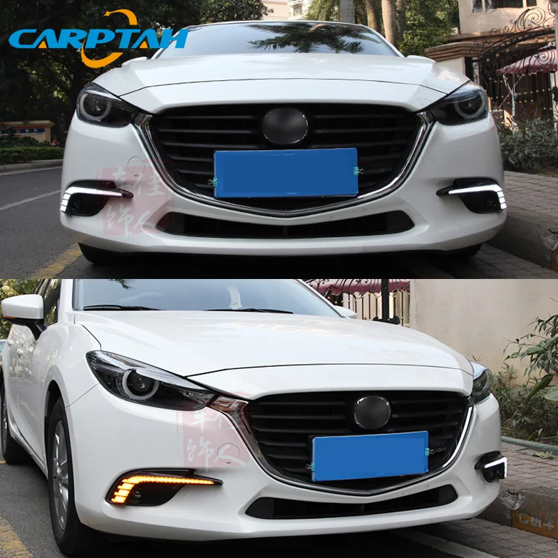 Светодиодный дневного света для Mazda 3 Axela Водонепроницаемый 12 V желтый поворотов Световой индикатор бампер лампы светодиодный DRL