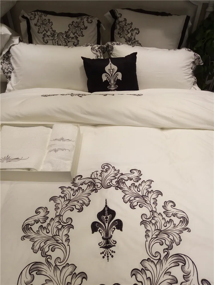 Белый вышитый Комплект постельного белья роскошный однотонный пододеяльник