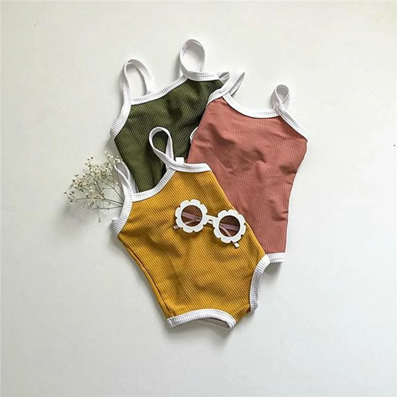 Однотонный желтый купальник для маленьких девочек|Комбинезоны| |