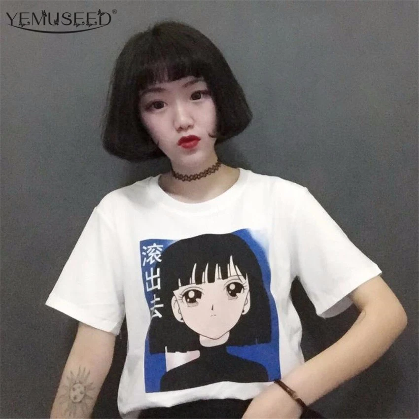 YEMUSEED 2016 футболка в японском стиле с мультяшным принтом для девочек Kwaii