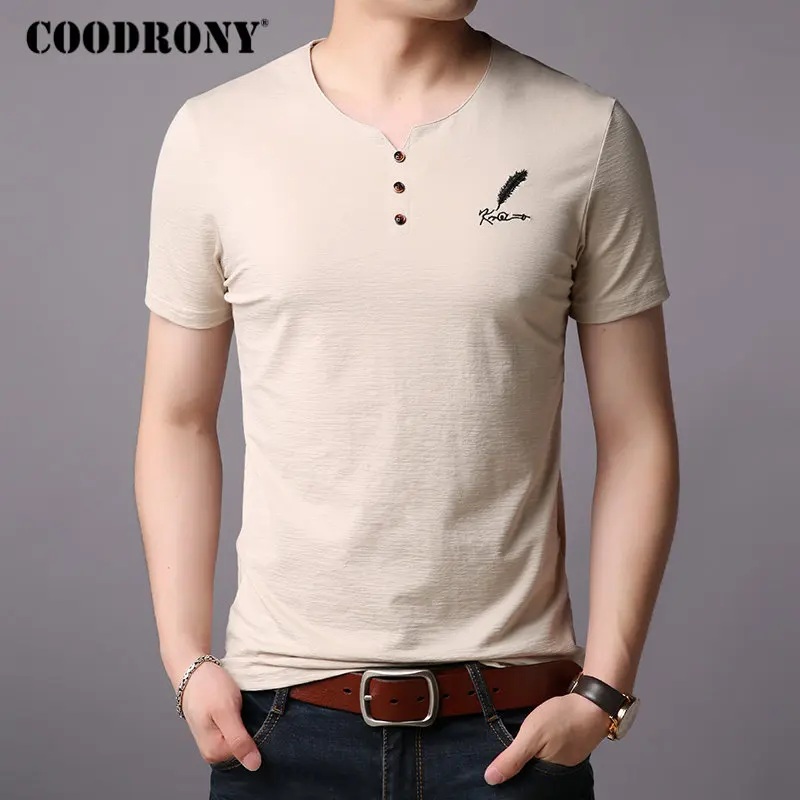 COODRONY, хлопковая футболка, мужская, короткий рукав, футболка, мужская, весна-лето, уличная одежда, повседневная, на пуговицах, с воротником, футболка, Homme S95007 - Цвет: Хаки
