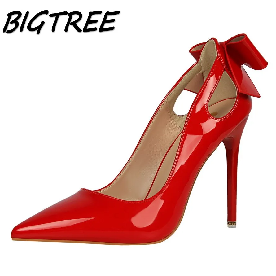 BIGTREE/летние женские туфли на высоком каблуке с острым носком лодочки закрытым